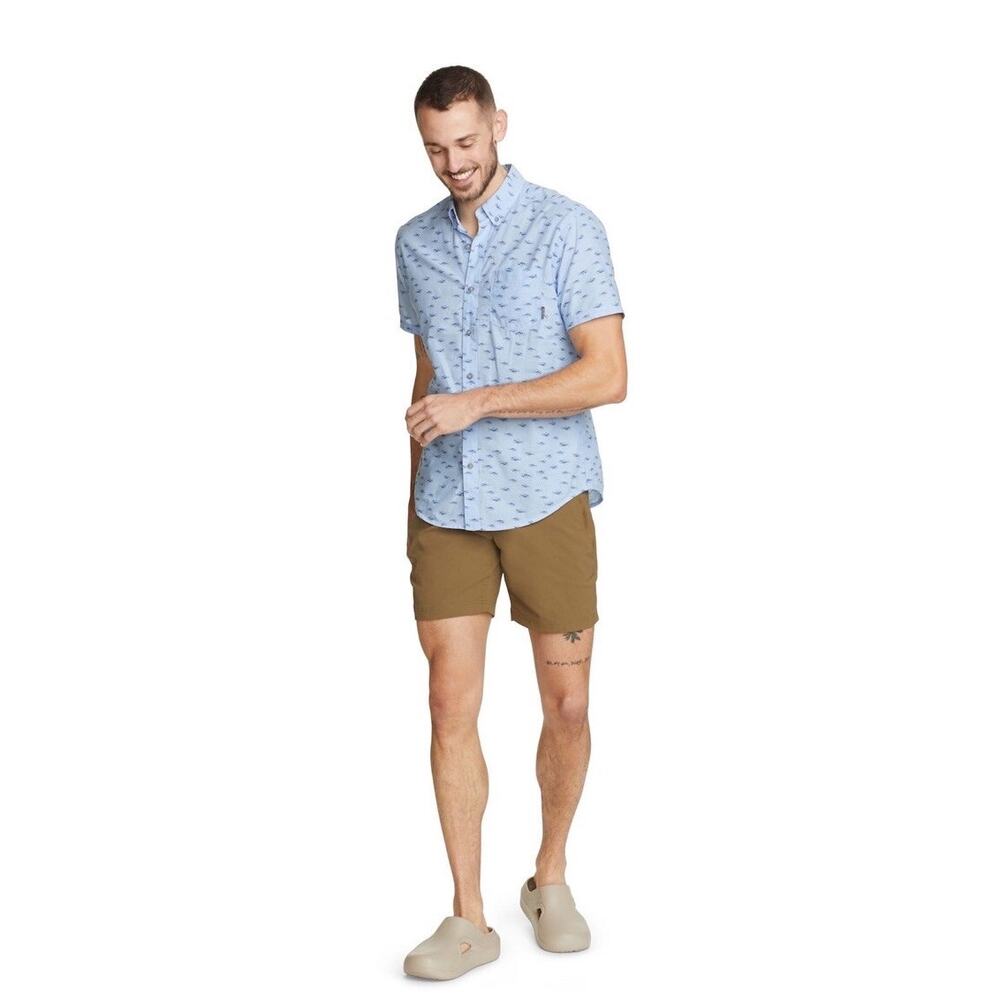 Eddie Bauer Men's Baja Short-Sleeve Shirt in Print Chambray Size Large